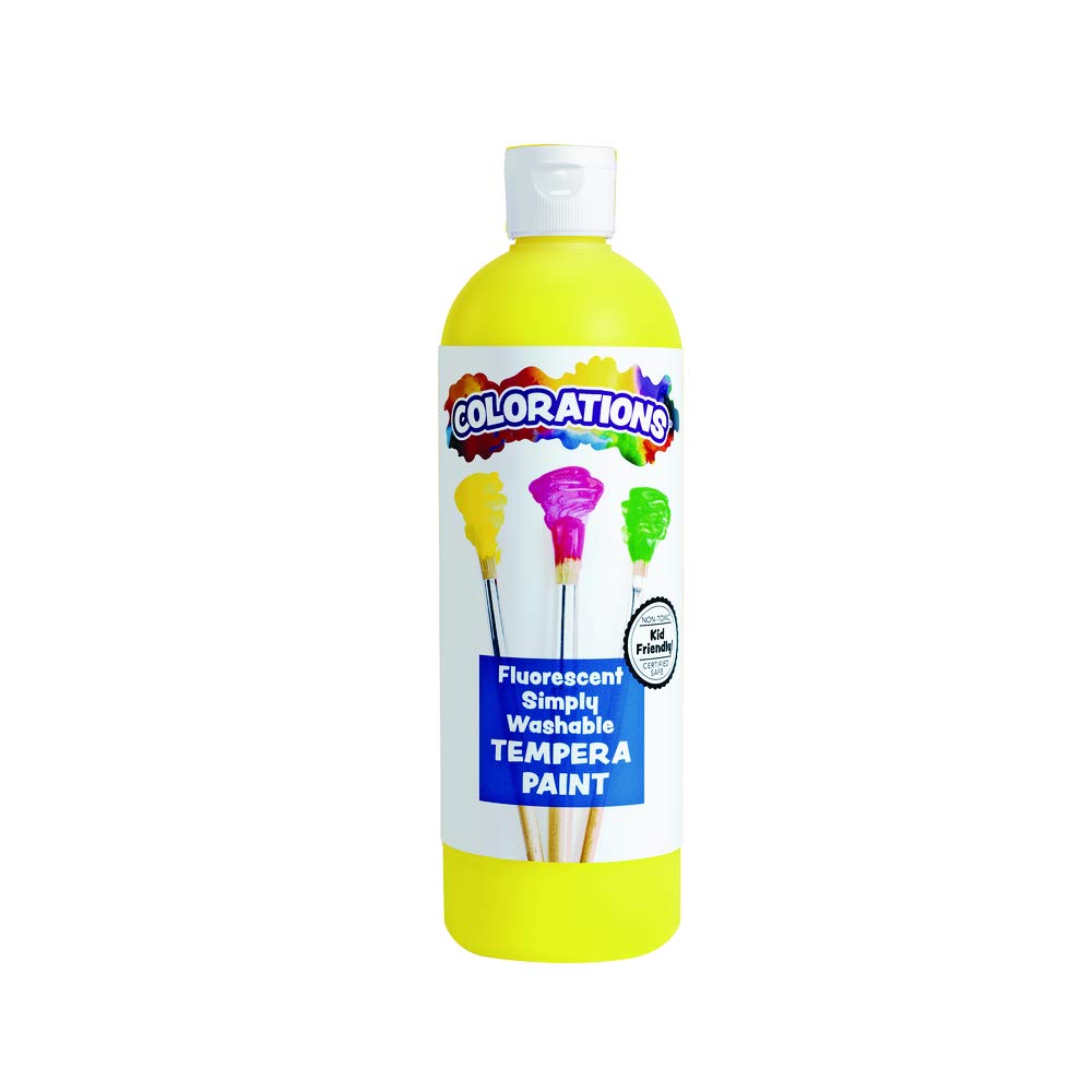 Colorations Washable Tempera Paint, 16 fl oz, Fluorescent Yellow, Neon, Non Toxic, Vibrant, Bold, Bright, Kids Paint, Craft, Hobby, Fun, Art Supplies (Item # FSWTYE)