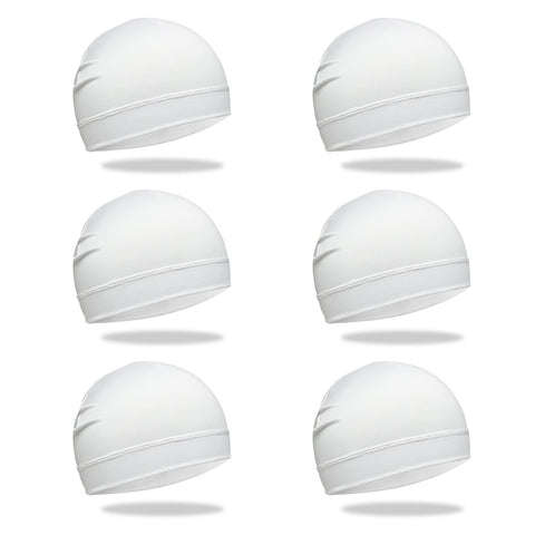 6 Pcs Skull Cap Sweat Wicking Helmet Liner Breathable Cycling Beanie Running Sports Hat Cooling Head Wraps for Men, White Pack