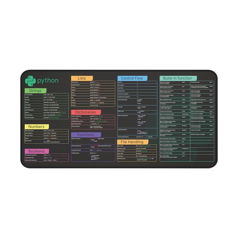 Python Cheat Sheet Desk Mat for Software Engineers, Hackers and Programmers, Quick Key, Large Anti-Slip Keyboard Pad Mouse Mat KMH