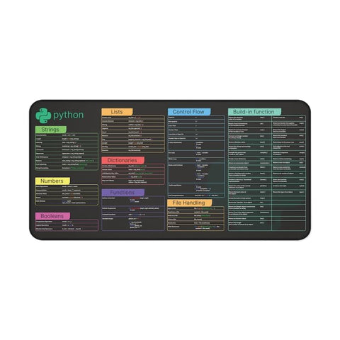Python Cheat Sheet Desk Mat for Software Engineers, Hackers and Programmers, Quick Key, Large Anti-Slip Keyboard Pad Mouse Mat KMH