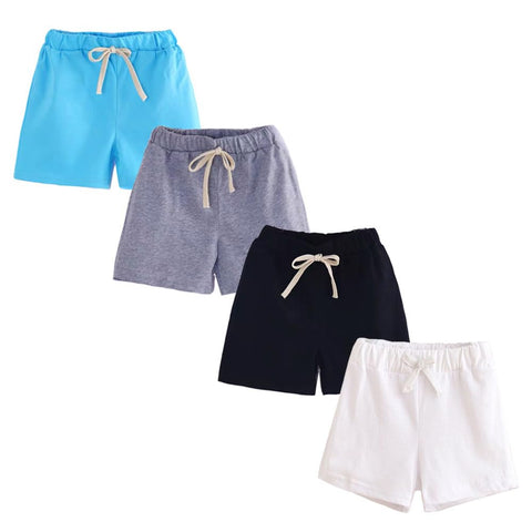 FedMois Boys' Summer Shorts Cotton, Pack of 4, Blue, Grey, Black and White, 2-3 Years