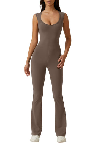 QINSEN Woman's Sleeveless Jumpsuit for Causal High Waist Flared Bottom Jumpsuit Khaki M