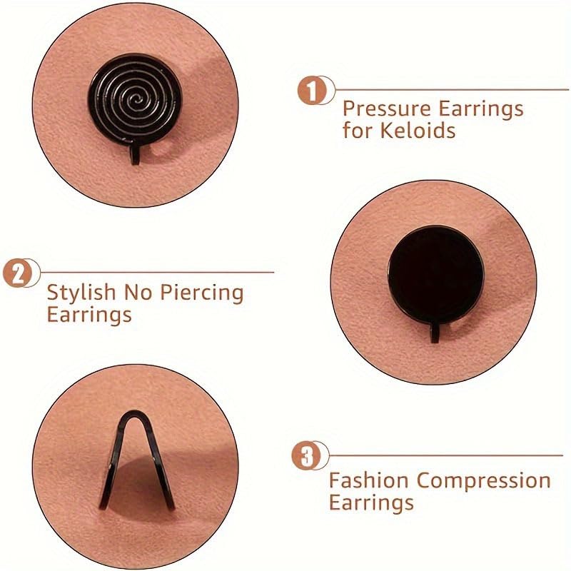 Pressure Earrings for Keloids Acupressure Earrings Clip On Earrings Stainless Steel Spiral Non-pierced Earrings for Women-Colorful+Gold+Silvery+Black