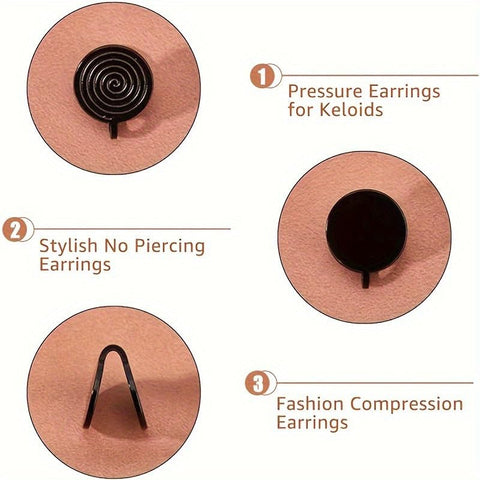 Pressure Earrings for Keloids Acupressure Earrings Clip On Earrings Stainless Steel Spiral Non-pierced Earrings for Women-Colorful+Gold+Silvery+Black