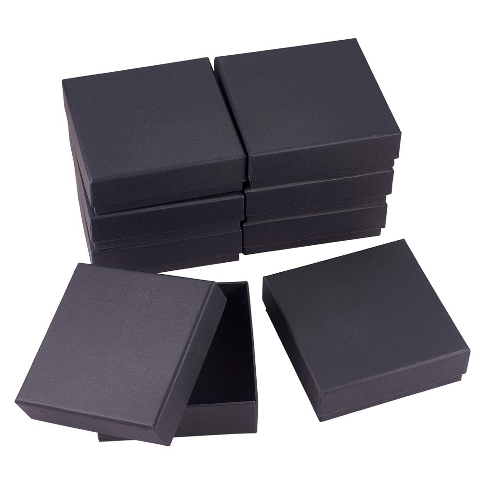 BENECREAT 8 Pack Black Cardboard Jewelry Ring Boxes 4.7x4.7x1.6" Kraft Paper Box Square Gift Box with Sponge for Bracelet Rings Storage and Display