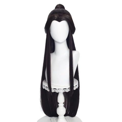 PRIOUTZ Long Black Bun Hair for Tian Guan Ci Fu Heavens Official Blessing Xie Lian Cosplay with Wig Cap