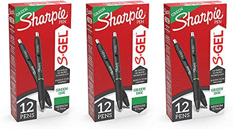 S-Gel, Gel Pens, Medium Point (0.7mm), Green Gel Ink Pens, 12 Count Pack of 3