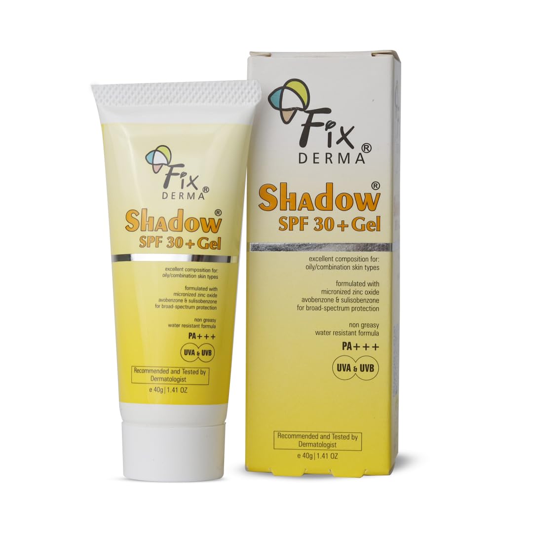 Fixderma Shadow SPF 30+ Gel Sunscreen for Face, Dermatologist Tested Moisturiser for Men, Face Cream for Women, Water Resistant Sunscreen, SPF 30 Gel - 1.41 OZ (40 g (Pack of 1))