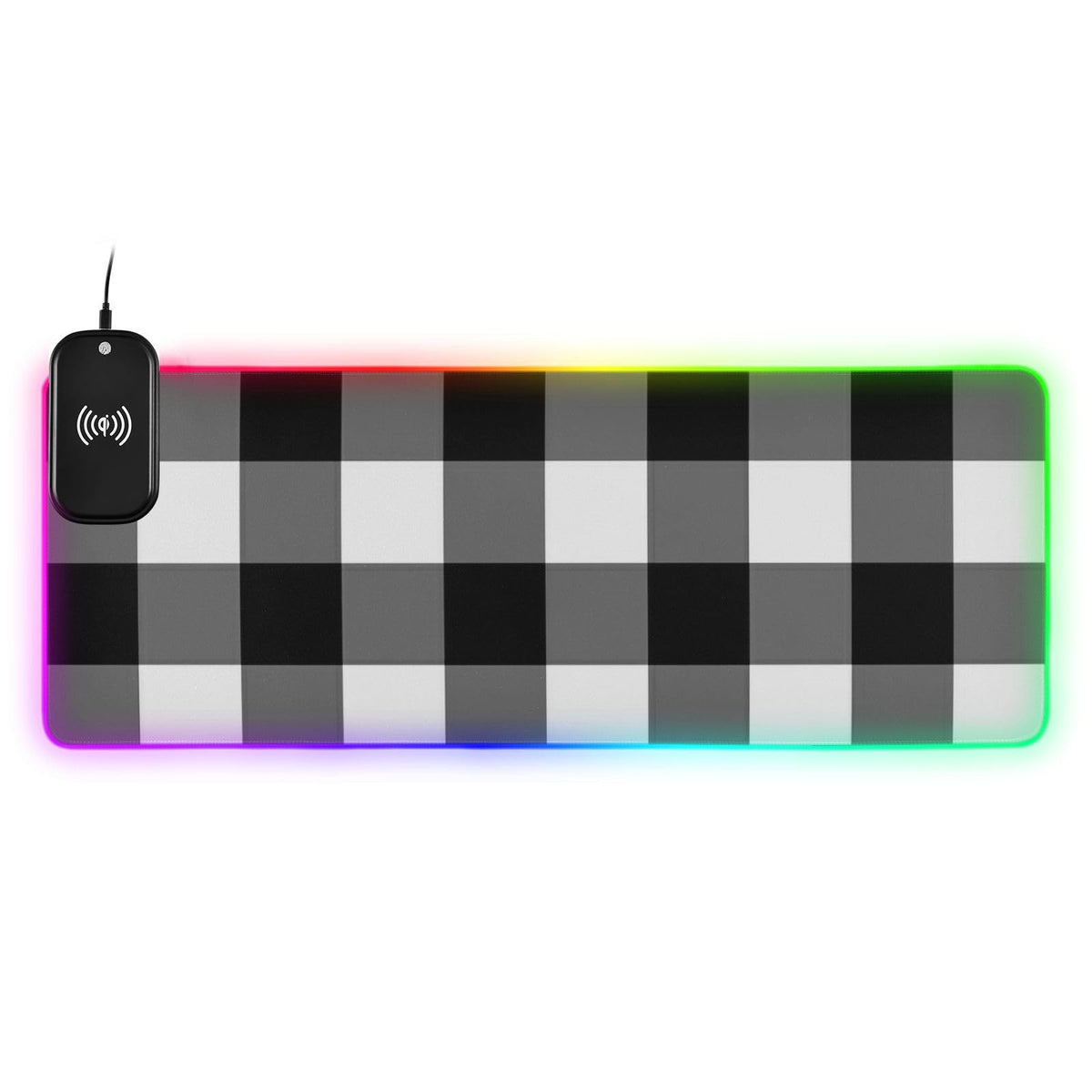 Black White Buffalo Plaid Wireless Charging Mouse Pad for Mobile Phone Extra Large Gaming Mousepad with 13 Lighting Modes Mouse Mat for Office Home Gaming MacBook PC Laptop Desk