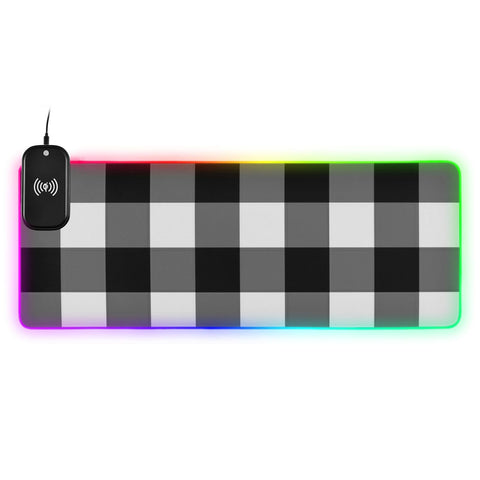 Black White Buffalo Plaid Wireless Charging Mouse Pad for Mobile Phone Extra Large Gaming Mousepad with 13 Lighting Modes Mouse Mat for Office Home Gaming MacBook PC Laptop Desk