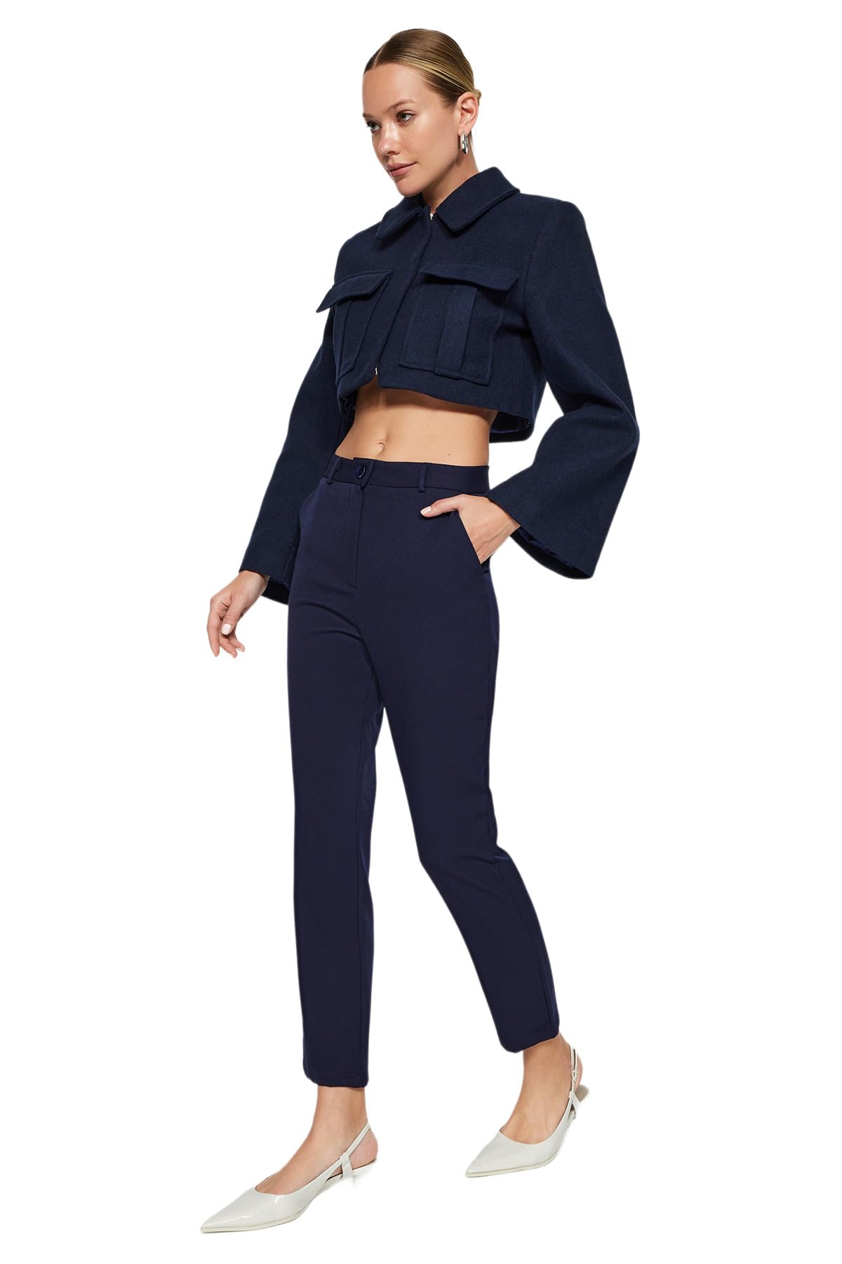 Trendyol Women High Waist Skinny fit Cigarette Pants Trousers Navy Blue