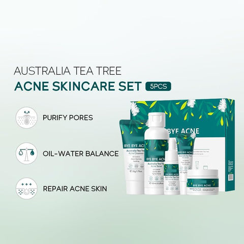 Generic Australian Tea Tree 5 Piece Facial Care Set - Pure Natural Plant Extracts - Hydrating Acne Clearing & Cleansing - Suitable for all types of people and skin types.
