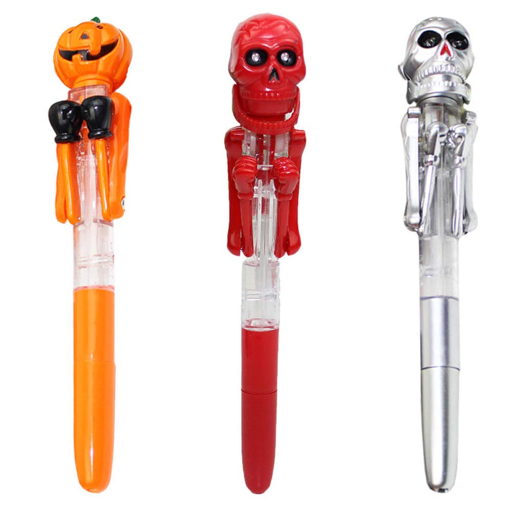 3Pcs Skull Ghost Head Ballpoint Pens Cartoon Pumpkin Ink Pen Halloween Creative Boxing Pen Mixed Style Funky Stationery Present (Random Style)