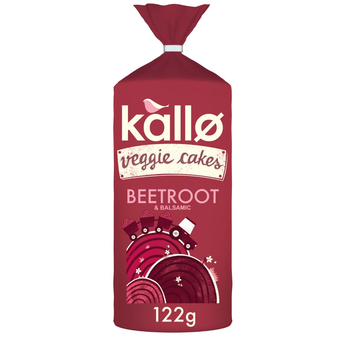 Kallo Beetroot & Balsamic Veggie Cakes, Lentil & Pea Puffed Crackers Made From Plants, Low Fat Healthy Snacks, Vegan Friendly, Gluten Free, No Artificial Flavours, Single Pack - 1 x 122g