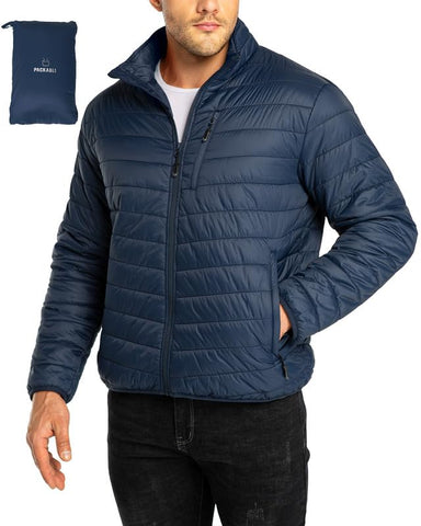 33,000ft Mens Winter Lightweight Jacket Warm Short Packable Puffer Jacket Transitional Padded Jacket Quilted Jacket for Men Lined for Hiking Travelling Navy Blue M