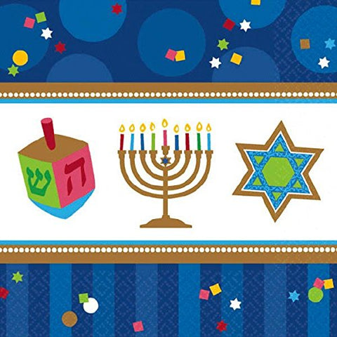 Amscan Joyous Menorah Celebration Luncheon Napkins Tableware, Blue/White, Paper, 6.5" x 6.5", 36-Piece