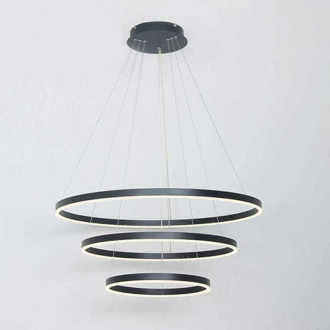 AIRUI Circle Chandelier LED,3-Ring Pendant Light Modern Acrylic Adjustable Hanging Lamp Living Room Dining Table Restaurant Ceiling Light,Black+NeutralLight-40+60+80cm