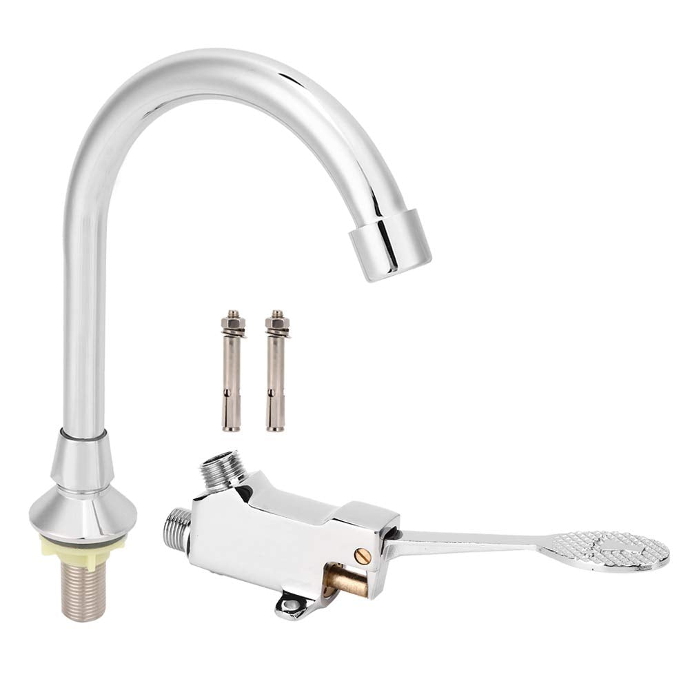 Yosoo Foot Pedal Faucet, Basin Faucet Set with Copper Connection Valve, Multi-Layer Electroplating Treatment, Easy to Use, Wide Application, Polished Finish
