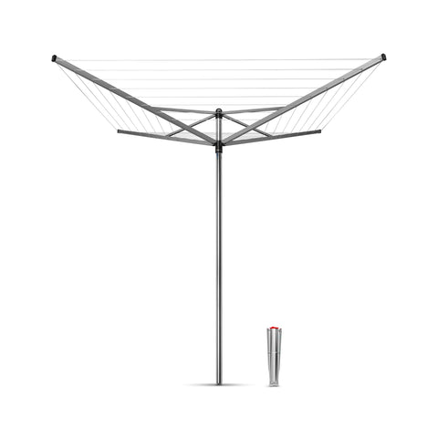 Brabantia - Topspinner - 40 Metres of Clothes Line - UV-Resistant & Non-Slip Lining - Smooth Turns - Umbrella System - Rotary Dryer with Ground Spike 45 mm - Metallic Grey - Ã¸ 271 cm