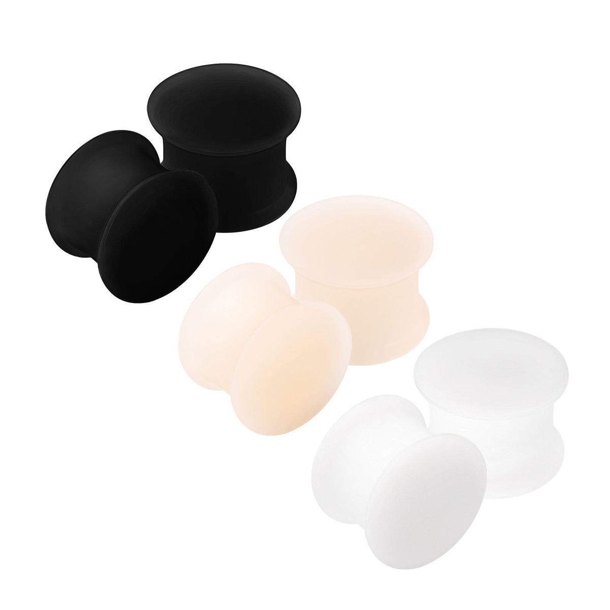 KJM FASHION 6 x Black Silicone Double Flared Ear Stretcher Expander, Silicone