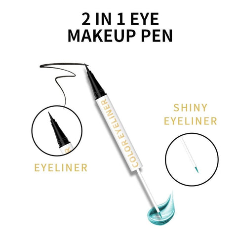 UOCK Double Ended Eyeliner Set - Black & Metallic Liquid Eyeliner Glitter Eyeliner Liquid Sparkling Eyeshadow Waterproof Glowing Eye Makeup Set (02#Champagne Gold)