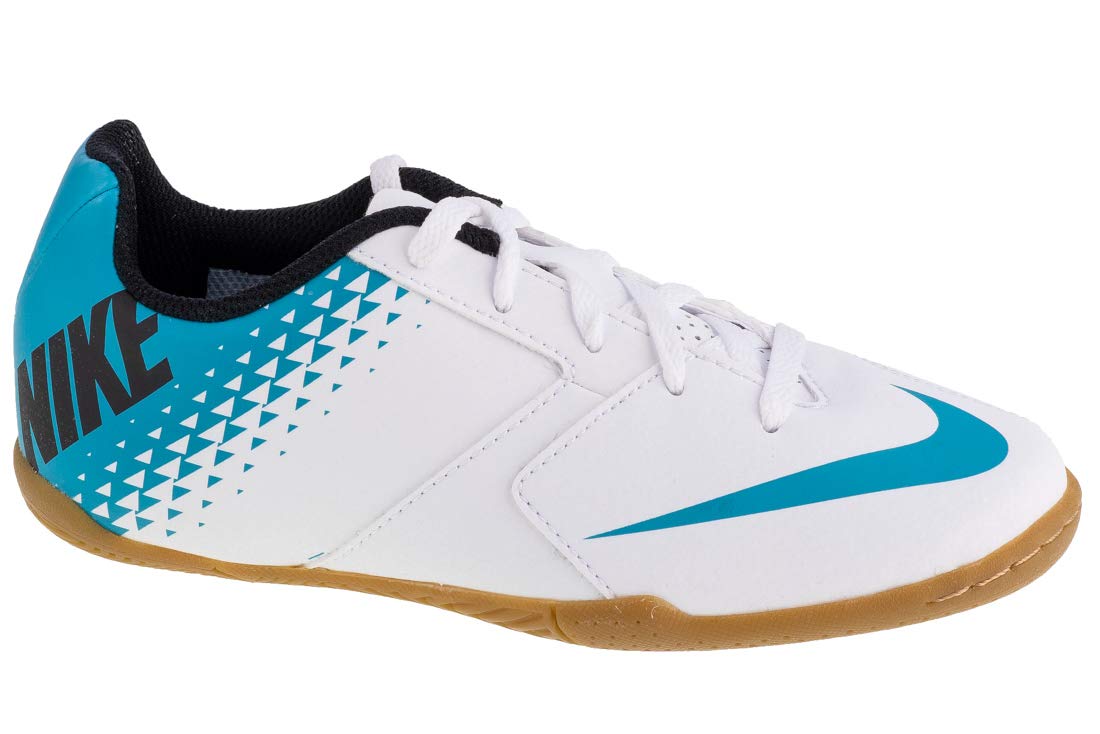 Nike Kids Jr Bombax Indoor Soccer Shoe White/Blue Lagoon/Black Size 5.5 M US