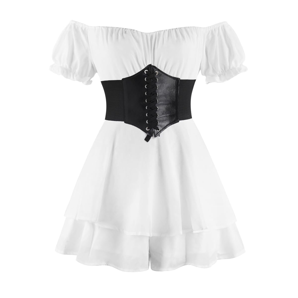 Odizli Pirate Costume Women's Corset Pirate Costume Women Pirate Dress Medieval Viking Renaissance Victorian Clothing Off Shoulder Dress Short Jumpsuit Carnival Fancy Dress Costumes White B L