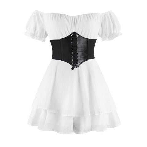 Odizli Pirate Costume Women's Corset Pirate Costume Women Pirate Dress Medieval Viking Renaissance Victorian Clothing Off Shoulder Dress Short Jumpsuit Carnival Fancy Dress Costumes White B L