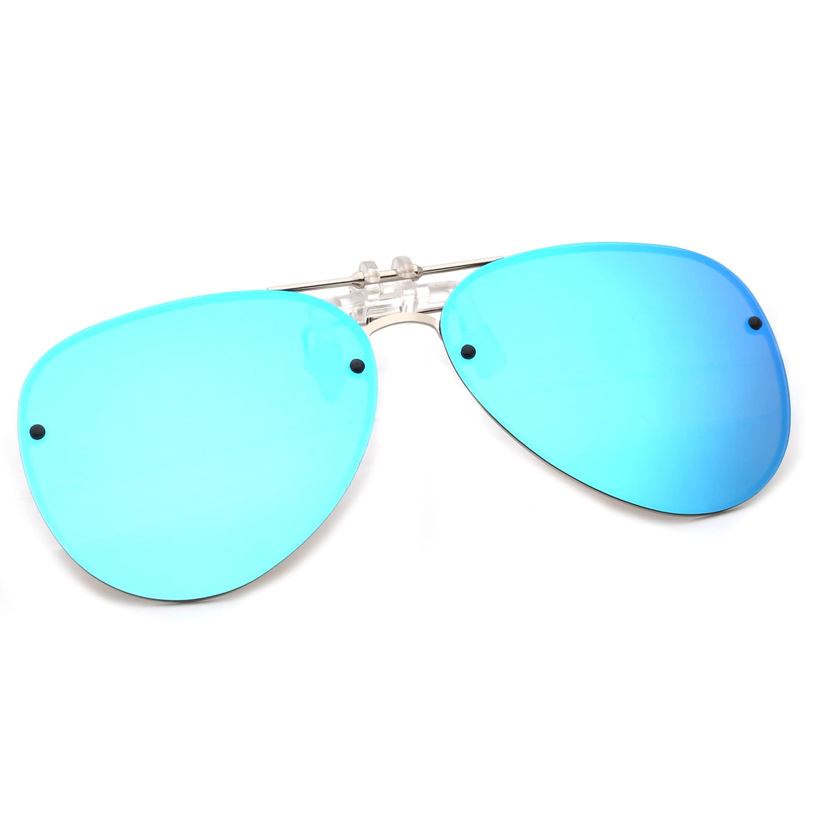 JM Retro Clip on Aviator Sunglasses, Polarized Flip up Over Prescription Glasses Men Women Mirror Blue