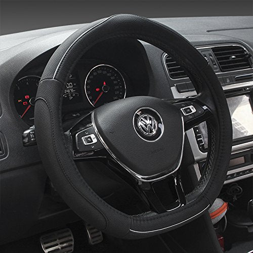 HONCENMAX D Type Steering Wheel Cover - Flat Bottom Car Steering Wheel Protector for Men Women D Cut Shaped Diameter 38cm(15") PU Leather Black