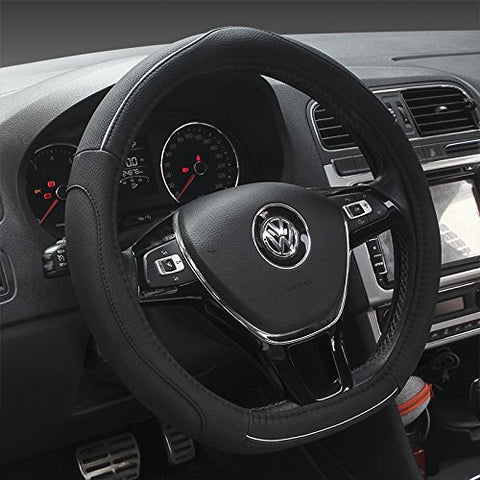 HONCENMAX D Type Steering Wheel Cover - Flat Bottom Car Steering Wheel Protector for Men Women D Cut Shaped Diameter 38cm(15") PU Leather Black