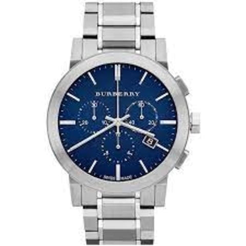 Burberry The City Luxury Unisex Men Women 42mm Round Stainless Steel Chronograph Watch Stainless Steel Band Blue Dial BU9363
