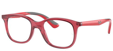 Ray-Ban Junior Kids' RY1604 Square Prescription Eyeglass Frames, Transparent Red/Demo Lens, 46 mm