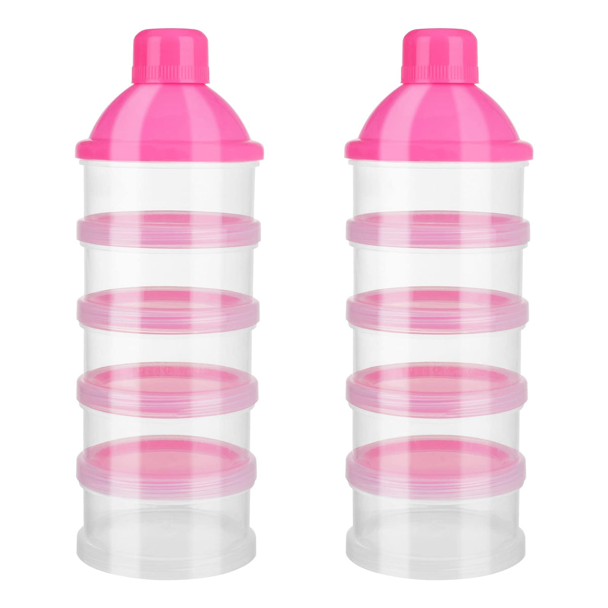 XINRUI 2pcs Portable Infant Baby Milk Powder Dispenser, Milk Formula Powder Dispensers Pot 5 Layers 100ml Per Layer Transparent Compartments, Milk Powder Dispenser & Snack Storage Container