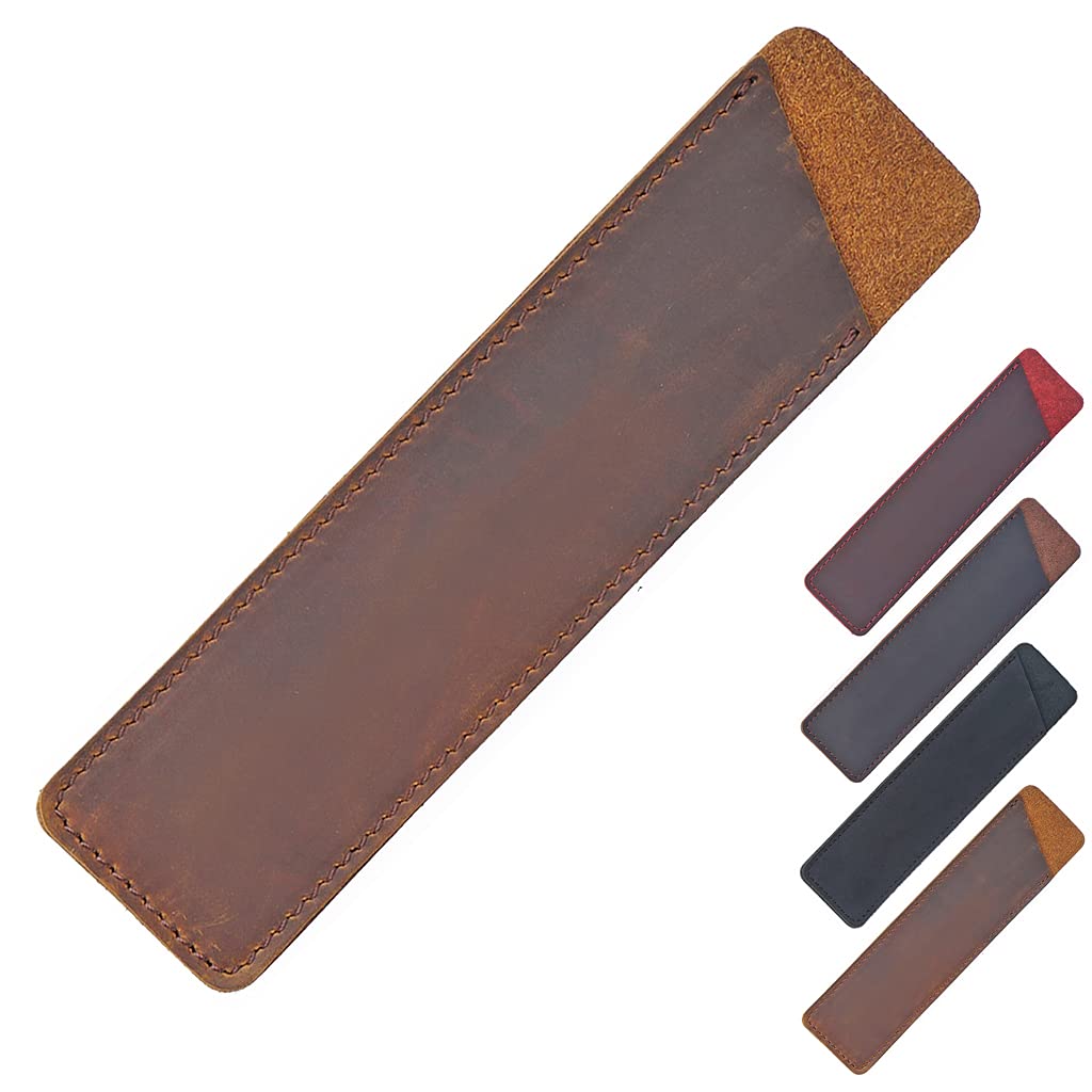 Aabellay Crazy Horse Leather Pen Case Holder Handmade Fountain Pen Pouch Protective Sleeve Cover for Ballpoint Pen Stylus Touch Pen - Brown