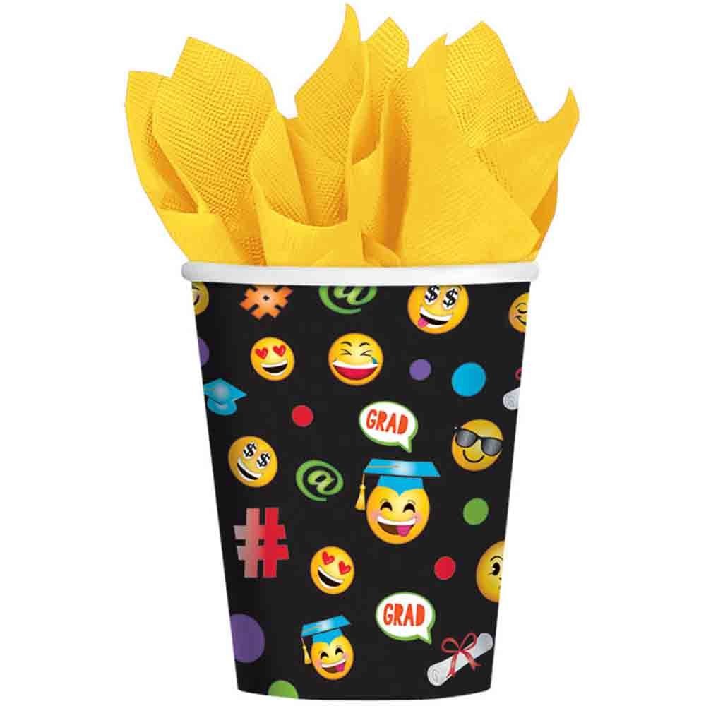 Cool Graduation "#CONGRATS GRAD" Emoji Paper Cups Party Tableware, 9 Ounces, Pack of 50