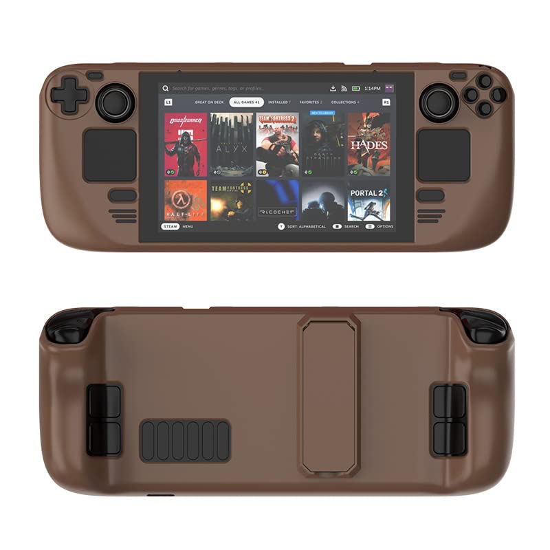 For Steam deck colorful protective case skin-friendly PC material protective case with stand game console accessories (brown)