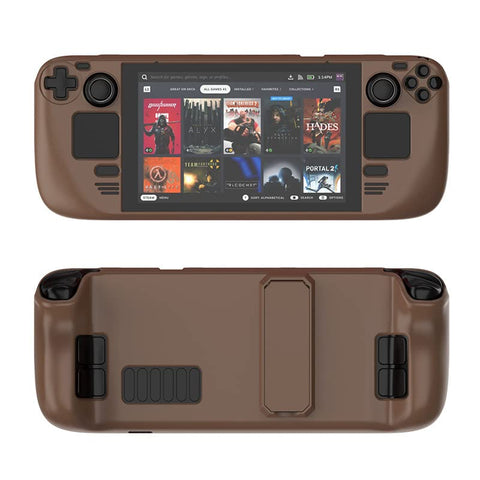 For Steam deck colorful protective case skin-friendly PC material protective case with stand game console accessories (brown)