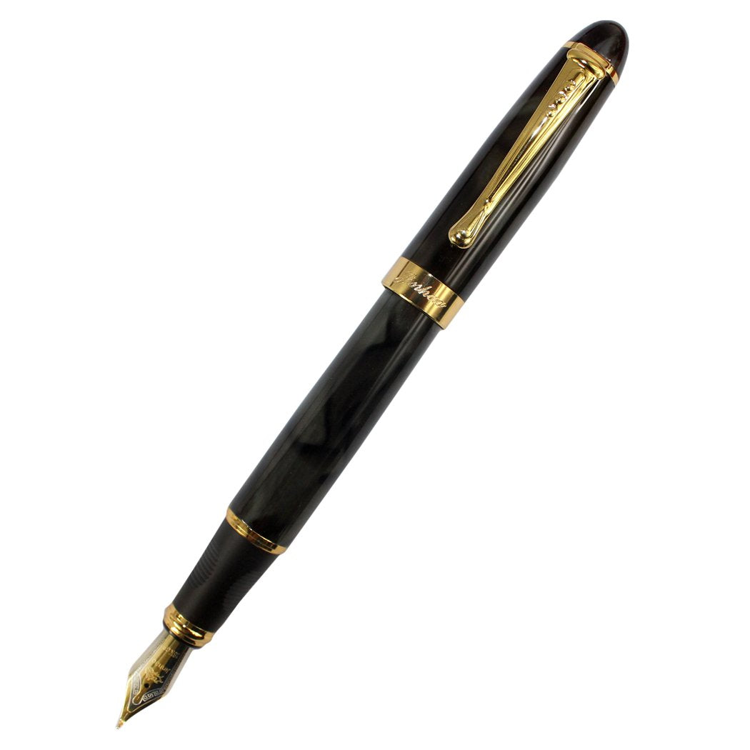 Gullor 450 black marble fountain pen with gold clip, Caligraphy Fountain Pen, Bent Nib