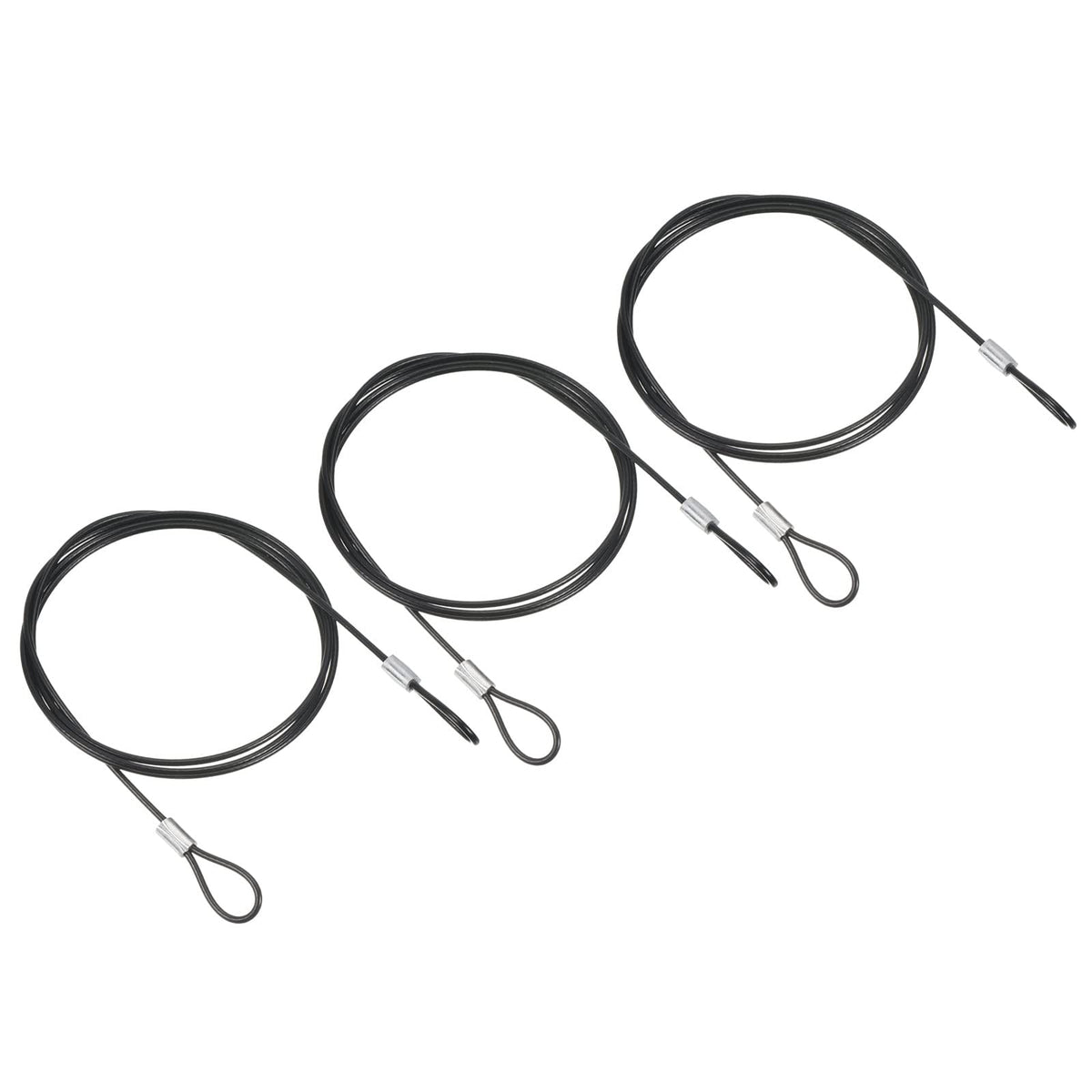 PATIKIL 3.3Ft Safety Cable Lock, 3 Pack Stainless Steel 2mm Dia Security Wire Rope with Double Loop for Stage Lighting Luggage Lock Black