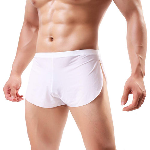 Swbreety Men's Ice Silk Boxer Briefs Shorts Split Side Trunks Underpants - white - Medium