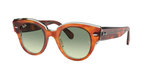 Ray-Ban Women's Rb2192f Roundabout Low Bridge Fit Round Sunglasses, Havana On Transparent Green/Green Gradient, 47 mm