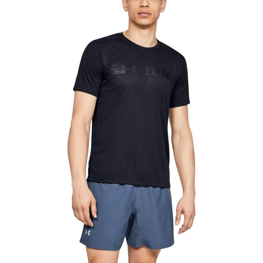 Under Armour Men Run Warped Shortsleeve Short-Sleeve Shirt - Black/Reflective (001), Medium
