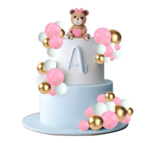 Bear Cake Toppers Pink Bear Cake Decoration with Gold Pink White Pearl Ball Baby Shower Gender Reveal Party Birthday Party Teddy Bear Birthday Decoration