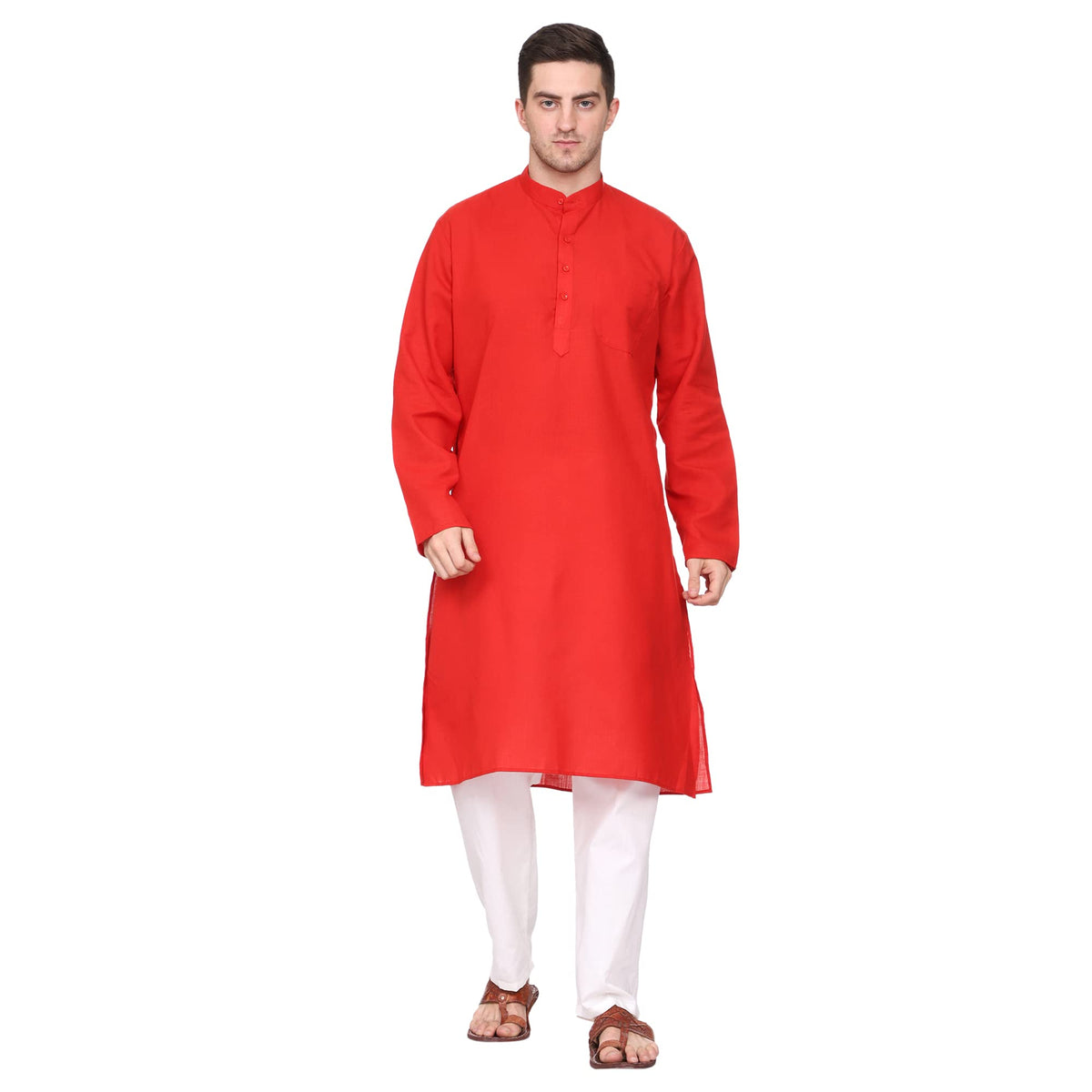 ITOS365 Men Cotton Blend Kurta Pyjama Pajama Set Party Fashion Regular Ethinic Wear Indian Dress Gift for Men Red XL