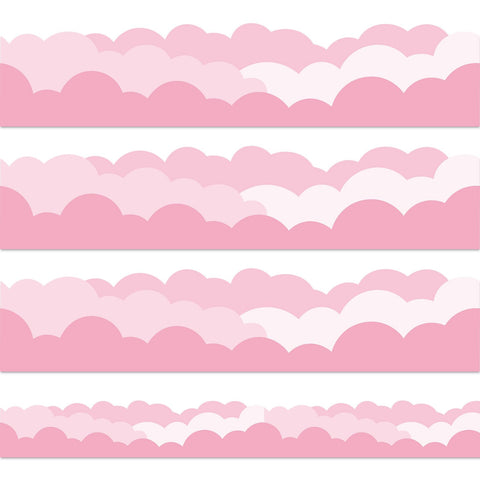 JarThenaAMCS 32.8Ft Pink Sky Clouds Bulletin Board Border Clouds Shape Die Cut Trim Border Roll for Classroom Office Chalkboard Decoration