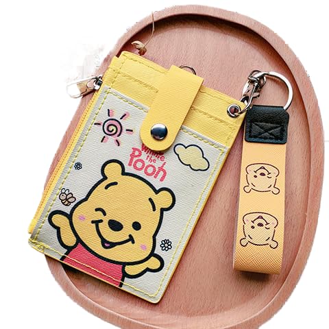 Cartoon Wine Pooh Kids ID Card Holder Coin Bag Lanyard Card Holder for Boys and Girls