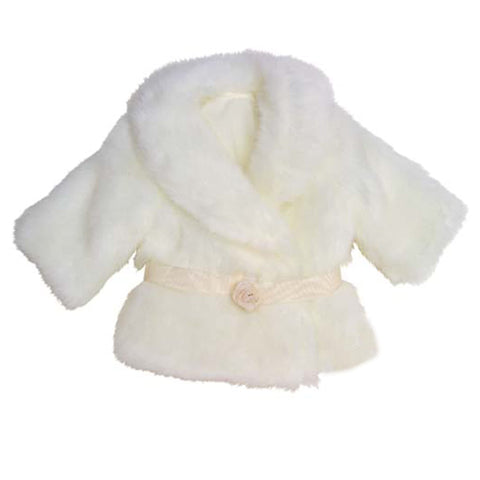 Sophia's 18" Doll Ivory Faux Fur Winter Dress Coat with Large Collar and Rose Bud Sash Closure