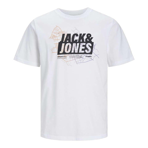 JACK & JONES Boy's Jcomap Logo Tee Ss Crew Neck Jnr T-Shirt, White, 8 Years