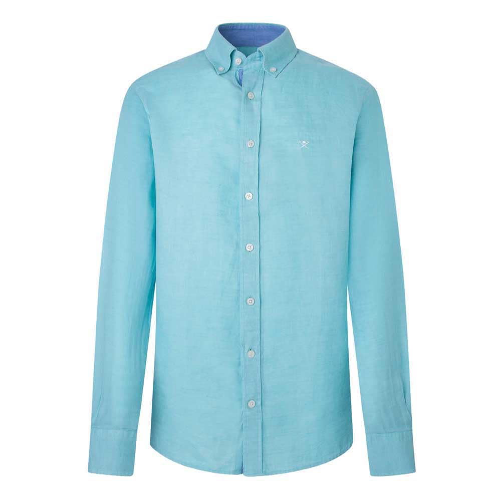 Hackett London Men's Linen Herringbone Shirt, Blue (Lt Aqua), 3XL